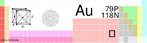 Tabela Peridica com destaque dado ao elemento ouro. O ouro (do latim aurum, "brilhante")  um elemento qumico de nmero atmico 79 (79 prtons e 79 eltrons) que est situado no grupo 11 (1 B) da tabela peridica, e de massa atmica 197 u. O seu smbolo  Au (do latim aurum). Esto distribudos de forma irregular pela crosta do planeta. No  comum encontr-los em estado natural, puros. Em geral so encontrados juntos a outros elementos, nos minerais, e com grande quantidade de impurezas. Foco dos alquimistas que buscavam a partir da chamada pedra filosofal, substncia mgica supostamente capaz de facilitar o processo de transmutao, isto , a alterao e a transformao de corpos slidos em ouro. <br/><br/> Palavras-chave: Ouro. Metais. Tabela peridica.