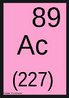 Representao do smbolo do Ac (actnio) com nmero atmico e de massa. <br/><br/> Palavras-chave: Actnio. Tabela peridica. Massa e nmero atmico.