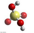 Representao da molcula de cido sulfrico em 3D.  uma das substncias mais utilizadas nas indstrias. O maior consumo de cido sulfrico se d na fabricao de fertilizantes, como os superfosfatos e o sulfato de amnio.  ainda utilizado nas indstrias petroqumicas, de papel, de corantes etc. e nas baterias de chumbo (baterias de automveis). <br/><br/> Palavras-chave: cido sulfrico. Funes inorgnicas. Tabela peridica. Ligao qumica.