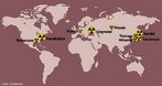 Mapa que localiza alguns dos principais acidentes nucleares do mundo. <br/><br/> Palavras-chave: Mapa acidentes nucleares. Energia nuclear. Radioatividade.