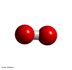 Representao em 3D da molcula de oxignio,  um gs a temperatura ambiente, incolor (azul em estado lquido e slido), inspido, inodoro, comburente, no combustvel e pouco solvel em gua. <br/><br/> Palavras-chave: Molcula. Oxignio. Tabela peridica.