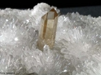 Imagem de cristais de quartzo. O quartzo  o segundo mais abundante mineral da Terra (aproximadamente 12% vol.), seguindo-se aos feldspatos. Possui estrutura cristalina trigonal composta por tetraedros de slica (dixido de silcio, SiO2), pertencendo ao grupo dos tectossilicatos. <br/><br/> Palavras-chave: Quartzo. Cristais. Dixido de silcio.