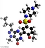 Molécula em 3D representando o Citrato de sildenafila, que é um fármaco vendido sob o nome de Viagra,  usado no tratamento da disfunção eréctil no homem – impotência sexual. <br/><br/> Palavras-chave: Viagra. Citrato de sildenafila. Fármaco.