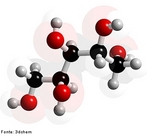 Representao de uma molcula de xilitol que  um adoante natural encontrado nas fibras de muitos vegetais, incluindo milho, framboesa, ameixa, entre outros. Tambm pode ser extrado de alguns tipos de cogumelo. O Xilitol  to doce quanto a sacarose, mas cerca de 40% menos calrico. <br/><br/> Palavras-chave: Adoante. Xilitol. Funes orgnicas.