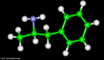 Representao tridimensional da molcula de Anfetamina, substncia que tem a estrutura qumica bsica da beta-fenetilamina. Sob esta designao, existem trs categorias de drogas sintticas que diferem entre si do ponto de vista qumico. As anfetaminas, propriamente ditas, so a dextroanfetamina e a metanfetamina. No mundo, em geral, so caracterizados pelos seus usurios como: caminhoneiros (por provocar insnia), estudantes (por aumentar o poder de concentrao), frequentadores de raves (por dar mais energia ao organismo), jovens adolescentes obsessivos por sua forma fsica (por provocar perda de apetite e consequentemente perda de peso). So encontradas em medicamentos como: Benzidina, Bifetamina, Dexedrine, Dexamil, Amphaplex, Dualid, Inibex, Hipofagin, Moderine. Nomenclatura IUPAC: 1-phenylpropan-2-amine. Frmula molecular: C9H13N. Massa Molar: 135,2084 g/mol. <br/><br/> Palavras-chave: Molculas. Anfetamina. Substncias qumicas. Medicamentos. Drogas.