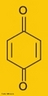 Fórmula da benzoquinona que é um dos dois isômeros de posição da ciclohexanodiona. A sua fórmula química é C6H4O2. <br/><br/> Palavras-chave: Benzoquinona. Isomeria. Isômeros de posição.