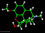 Representação tridimensional da molécula da Codeína. É um fármaco alcalóide do grupo dos opióides, que é usado no tratamento da dor. Nomenclatura IUPAC: (5α,6α)-7,8-didehydro-4,5-epoxy-3-methoxy-17-methylmorphinan-6-ol. Fórmula Molecular: C18H21NO3. Massa Molar: 299.364 g/mol. <br/><br/> Palavras-chave: Codeína. Moléculas. Substâncias químicas. Medicamentos. Drogas.