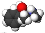 Representao tridimensional da molcula de efedrina.  uma amina simpatomtica similar aos derivados sintticos da anfetamina, muito utilizada em medicamentos para emagrecer, pois ela faz que o metabolismo acelere, queimando mais gordura (atravs da termognese - produo de calor), porm causa uma forte dependncia, o que fez a droga ser proibida para este uso, mas ainda pode ser encontrada em algumas farmcias em forma de remdios destinados para problemas respiratrios. Frmula molecular C10H15NO. Massa molar 165,23 g/mol. Nomenclatura IUPAC (sistemtica) (1R,2S)-2-(methylamino)-1-phenylpropan-1-ol <br/><br/> Palavras-chave: Efedrina. Medicamentos. Qumica orgnica. Doping.