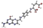 Molcula de cido flico. O cido flico, folacina ou cido pteroil-L-glutmico, tambm conhecido como vitamina B9 ou vitamina M,  uma vitamina hidrossolvel pertencente ao complexo B necessria para a formao de protenas estruturais e hemoglobina. <br/><br/> Palavras-chave: cido flico. Molcula. Funes qumicas.