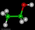 Representao tridimensional da molcula de etanol (CH3 CH2OH), tambm chamado lcool etlico e, na linguagem popular, simplesmente lcool,  uma substncia orgnica obtida da fermentao de acares, hidratao do etileno ou reduo a acetaldedo, encontrado em bebidas como cerveja, vinho e aguardente, bem como na indstria de perfumaria. O abuso deste composto afeta muitos sistemas de rgos, causando tanto efeitos agudos como crnicos. Sendo um depressor do SNC (ao direta),o etanol diminui a sua atividade: facilita a ao do maior neurotransmissor depressor no crebro (GABA) e inibe a ao do maior neurotransmissor excitatrio do crebro (glutamato). Atuando especificamente sobre estes receptores, o etanol abranda o funcionamento do sistema nervoso. De todos os sistemas do corpo, o sistema cardiovascular  aquele em que o etanol pode ter simultaneamente efeitos positivos e negativos. No fgado, o excesso de etanol conduz a trs diferentes desordens patolgicas: fgado gordo (esteatose heptica), hepatite alcolica e cirrose. O consumo excessivo de lcool  a principal causa da pancreatite crnica. Contudo, os mecanismos pelos quais o etanol a causa ou sensibiliza o pncreas para ser alvo de dano por outros factores no so conhecidos. O lcool etlico consegue ainda perturbar os numerosos processos regulatrios que permitem aos rins funcionarem de forma normal - altera a estrutura e a funo renal, assim como anula a sua capacidade em manter a composio de fluidos e electrlitos no corpo. O etanol pode, em parte, contribuir para a supresso da atividade reprodutora dos machos, por atrofia testicular, disfuno dos rgos reprodutores acessrios, supresso da espermatognese e infertilidade. Pode tambm ter influncia direta no crescimento e desenvolvimento da criana - a criana pode nascer com Sndrome Fetal Alcolica (FAS). O etanol  uma droga capaz de originar tolerncia e um alto grau de dependncia, tanto fsica como psicolgica. Curiosamente, estudos recentes demonstraram que uma baixa concentrao de etanol parece ter efeito teraputico no tratamento de carcinoma hepatocelular humano por induo  apoptose das clulas HepG2. <br/><br/> Palavras-chave: Etanol. lcool etlico. lcoois. Funes qumicas. Qumica orgnica. Solventes.