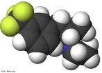 Representação tridimensional da molécula de Fenfluramina. É uma droga que compunha a formulação de medicamentos anti-obesidade do grupo Fen-Fen (a outra droga era a Fentermina). É uma mistura racêmica de dois enantiômeros, dextrofluramina e levofenfluramina. Ele aumenta o nível do neurotransmissor de cerotonina, uma substância química que regula o humor, apetite e outras funções .  Fórmula molecular C12H16F3N. Massa molar 231,257 g/mol. Nomenclatura IUPAC (sistemática) (RS)-N-ethyl-1-[3-(trifluoromethyl)phenyl]propan-2-amine <br/><br/> Palavras-chave: Fenfluramina. Medicamentos. Química orgânica. Doping.