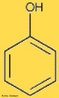 Representação de uma molécula de fenol que é o nome usual do fenol mais simples, que consiste em uma hidroxila ligada ao anel benzênico. Outros nomes para a mesma substância incluem: benzenol; ácido carbólico; ácido fénico (ou ácido fênico, no Brasil); ácido fenílico; hidroxibenzeno; monohidroxibenzeno. Sua fórmula molecular é C6H5OH. <br/><br/> Palavras-chave: Fenol. Hidroxibenzeno. Função orgânica.
