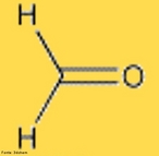 Representação de uma molécula de formaldeído que é um dos mais comuns produtos químicos de uso atual. É o aldeído mais simples, de fórmula molecular H2CO e nome oficial IUPAC metanal. <br/><br/> Palavras-chave: Formaldeído. Metanal. Aldeído. Função química. 