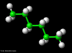 Representao tridimensional da molcula de Hexano, um hidrocarboneto alcano com a frmula qumica CH3(CH2)4CH3. Os ismeros de hexano so pouco reativos sendo, por isso, frequentemente usados como solvente inerte em reaes orgnicas. So tambm componentes comuns da gasolina. Em temperatura ambiente so lquidos, inflamveis que ao ser inalados alteram o comportamento humano. Se a exposio for prolongada, pode causar dor de cabea, nuseas, tonteiras, perturbaes visuais e auditivas, alm de euforia. <br/><br/> Palavras-chave: Hexano. Hidrocarbonetos. Funes qumicas. Qumica orgnica.