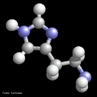 Representação da molécula de histamina que é uma amina hidrofílica e vasoativa, origina-se da descarboxilação do aminoácido histidina, devidamente catalizada pela enzima L-histidina decarboxilase.  Palavras-chave: Histamina. Aminas. Funções químicas. 