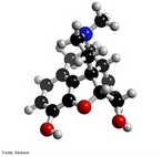 Representao de uma molcula de morfina, que  um frmaco narctico do grupo dos opioides, e  usado no tratamento sintomtico da dor. Ela est presente no pio. <br/><br/> Palavras-chave: Morfina. Molcula. Narctico. Dor.