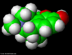 Representao tridimensional da molcula de Morfina. A morfina  o principal elemento ativo do pio, sendo, por isso, categorizada como um opiceo. Essa substncia existe em forma de p, lquido, barra ou comprimidos, podendo ser consumida por via oral, fumada ou injetada. Os opiceos atuam sobre receptores cerebrais especficos localizados no sistema lmbico, na massa cinzenta, na espinal medula e em algumas estruturas perifricas. Tem efeitos analgsicos. A morfina, cujos efeitos duram cerca de 4 a 6 horas, pode provocar alvio da dor e da ansiedade, diminuio do sentimento de desconfiana, euforia, flash, sensao de bem-estar, tranquilidade, letargia, sonolncia, depresso, impotncia, incapacidade de concentrao ou embotamento mental. Em nvel fsico pode ocorrer depresso do ciclo respiratrio (causa de morte por overdose), edema pulmonar, baixa de temperatura, nuseas, vmitos, contrao da pupila, desaparecimento do reflexo da tosse, obstipao, amenorreia ou morte. Nomenclatura IUPAC: (5α,6α)-7,8-didehydro-4,5-epoxy-17-methylmorphinan-3,6-diol. Frmula Molecular: C17H19NO3. Massa Molar: 285,34 g/mol. <br/><br/> Palavras-chave: Molculas. Morfina. Substncias qumicas. Medicamentos. Drogas.