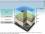 Imagem esquemtica da localizao da camada pr-sal de petrleo. A camada pr-sal refere-se a um tipo de rochas sob a crosta terrestre formadas exclusivamente de sal petrificado, depositado sob outras lminas menos densas no fundo dos oceanos e que formam a crosta ocenica, esse tipo de rocha mantem aprisionado o petrleo. <br/><br/> Palavras-chave: Explorao do Petrleo. Camada pr-sal.