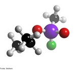 Representao tridimensional da molcula de Sarin (C4H10FO2P) que  uma substncia txica que atua essencialmente sobre o sistema nervoso. Muito utilizada em guerra qumica. O sarin  um composto organofosforado. <br/><br/> Palavras-chave: Sarin. Guerra qumica. Composto organofosforado. 