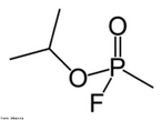 Representação da molécula de Sarin (C4H10FO2P) que é uma substância tóxica que atua essencialmente sobre o sistema nervoso. Muito utilizada em guerra química. O sarin é um composto organofosforado. <br/><br/> Palavras-chave: Sarin. Guerra química. Composto organofosforado.