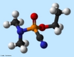 Representao tridimensional do Tabun que  um gs, utilizado como arma qumica, descoberto na Segunda Guerra Mundial.  uma substncia muito txica, sendo uma substncia incolor e de fraco odor.  classificado pelas Naes Unidas como arma de destruio em massa, segundo a Resoluo 687 da ONU. <br/><br/> Palavras-chave: Tabun. Guerra qumica. Arma qumica.