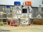Ilustrao de frascos com reagentes utilizados em anlise qumica laboratoriais. <br/><br/> Palavras-chave: Vidraria. Material de laboratrio. Laboratrio. Anlise qumica.